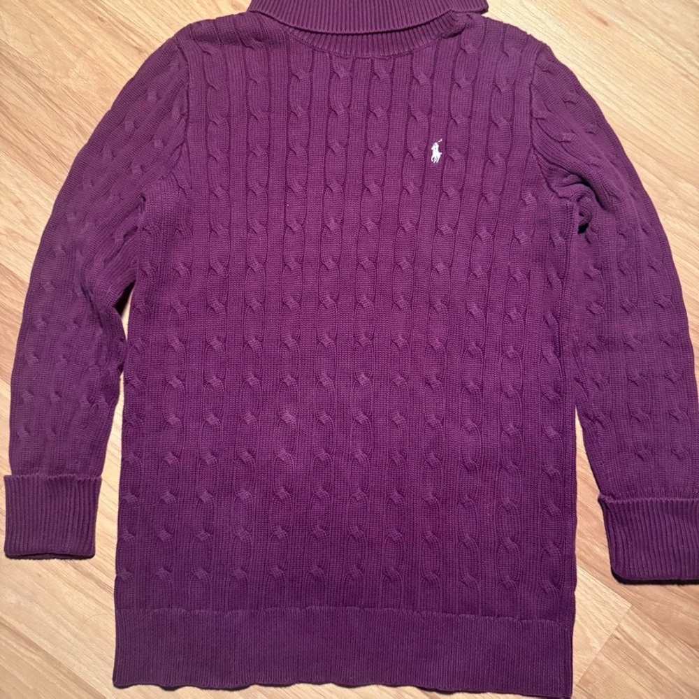 Polo Ralph Lauren Purple Cable-Knit Turtleneck Sweater